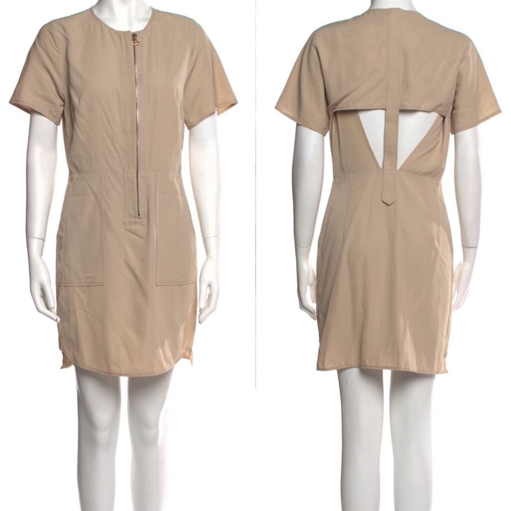 3.1 Philip Lim S Dress Khaki Tan Shift Casual Everyday Mini Open Back NWT